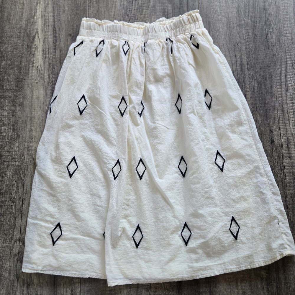 Polagram Cream Embroidered‎ Diamond Cotton Paperbag Waist Mini Skirt Small
